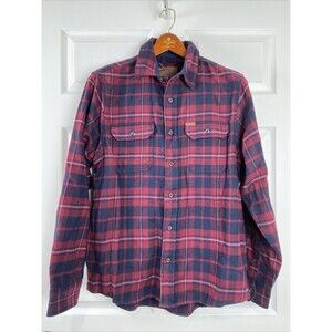 Orvis Heavy Flannel Shirt Red Plaid Shacket Long Sleeve Button Up Mens Medium